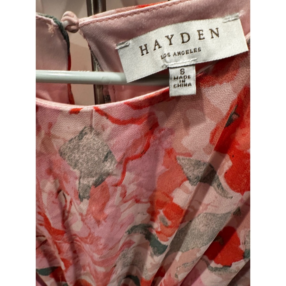HAYDEN LOS ANGELES Floral Pleated Midi Dress Flutter Sleeve Pink Coral Size S - Picture 4 of 7